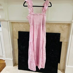 Hill House Classic Ellie Nap Dress in Pink and White Stripes with Smocking